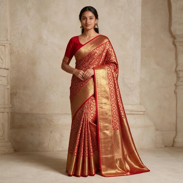 Red_Banarasi_Soft_Silk_Brocade_Traditional_Saree_For_Women