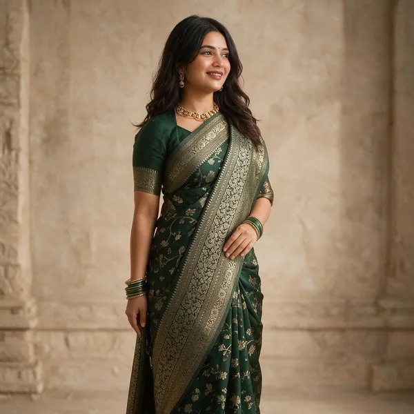 Green_Banarasi_Soft_Silk_Floral_Woven_Saree_For_Women