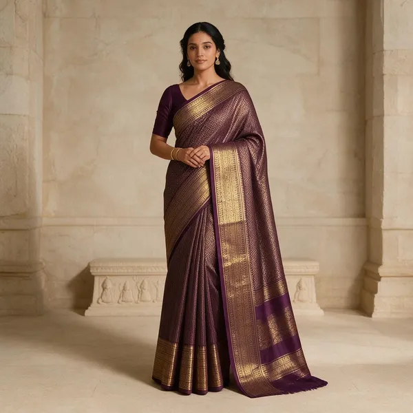 Purple_Banarasi_Soft_Silk_Woven_Gold_Border_Saree_For_Women