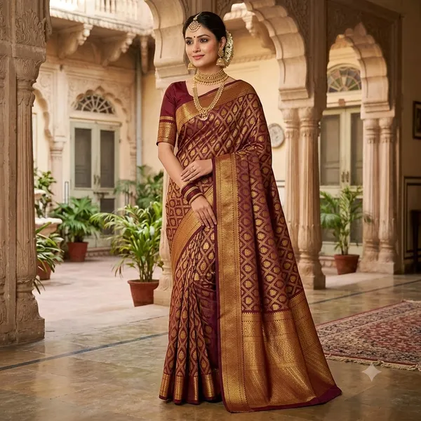 Brown_Banarasi_Soft_Silk_Woven_Zari_Border_Saree_For_Women