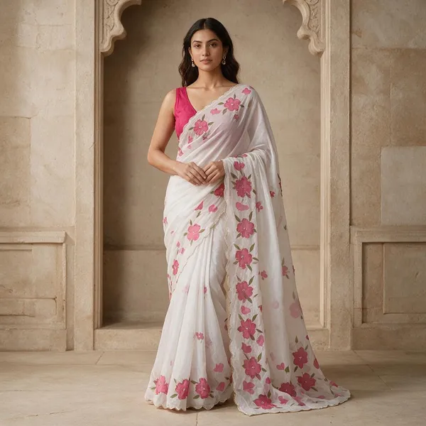 White_Tabi_Silk_Floral_Printed_Saree_For_Women
