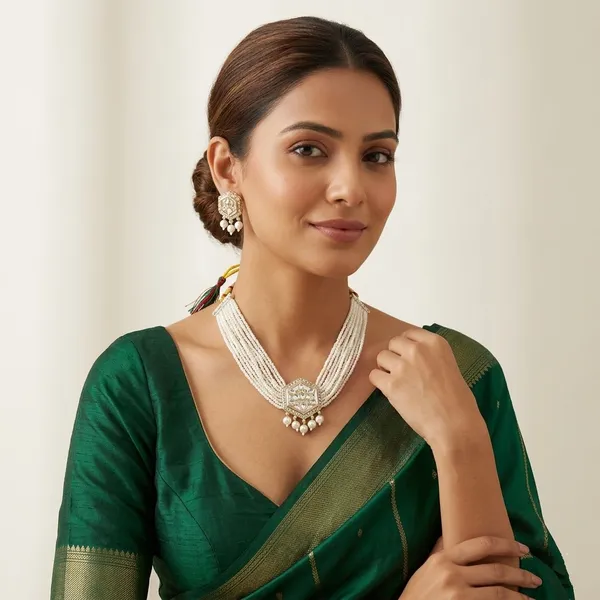 White_Pearl_Gold_Tone_Necklace_And_Earrings_Set_for_Women