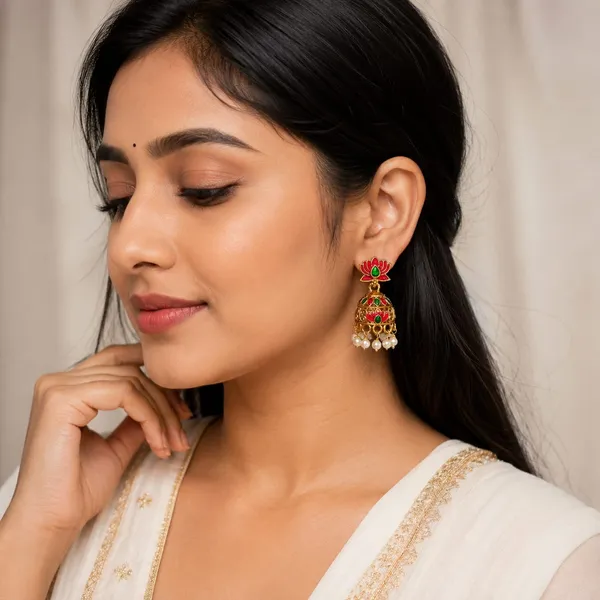 Gold_Tone_Lotus_Stone_Jhumka_Earrings_For_Women