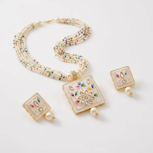 Multicolour_Beaded_Necklace_And_Earrings_Set_for_Women