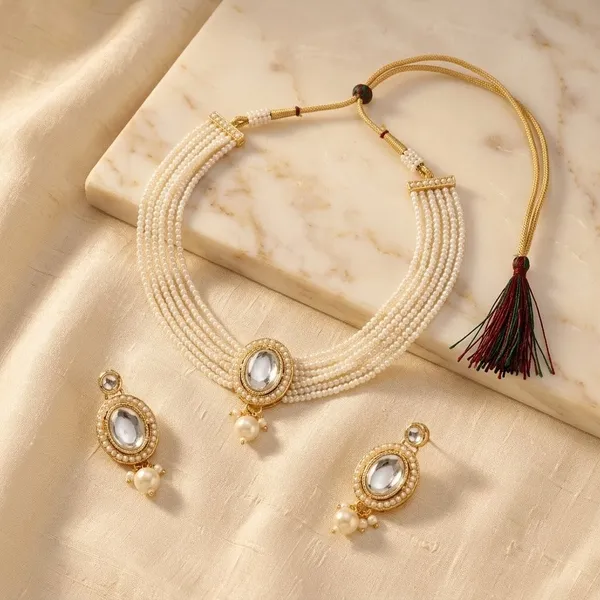 White_Pearl_Kundan_Choker_Necklace_Set_For_Women