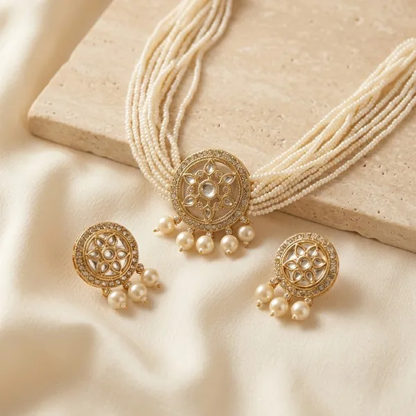 Gold_Tone_Pearl_Necklace_And_Earrings_Set_for_Women