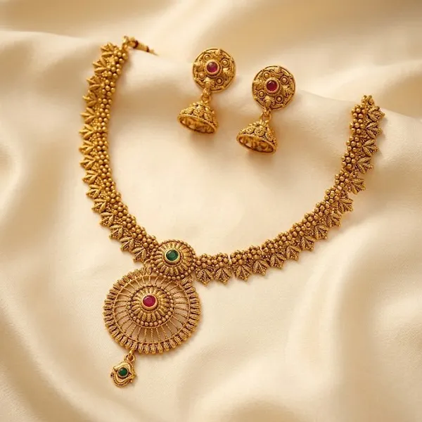 Gold_Tone_Traditional_Necklace_And_Earrings_Set_for_Women
