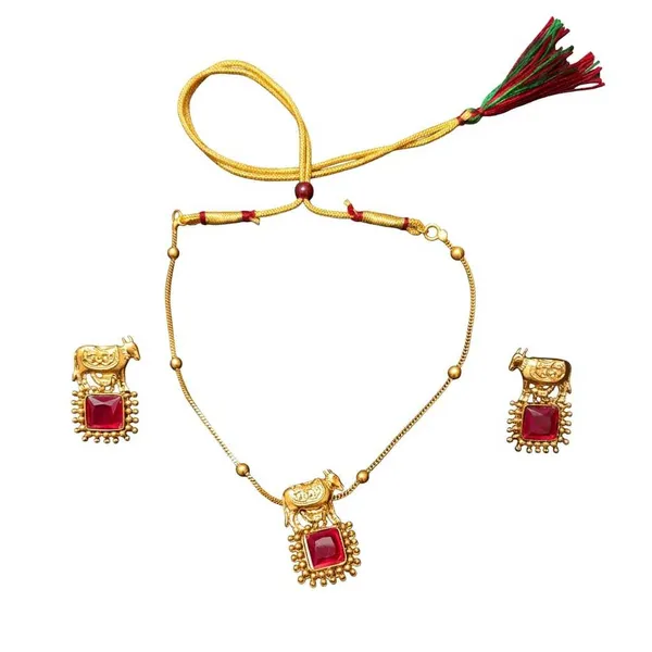 Gold-Tone_Traditional_Necklace_And_Earrings_Set_For_Women