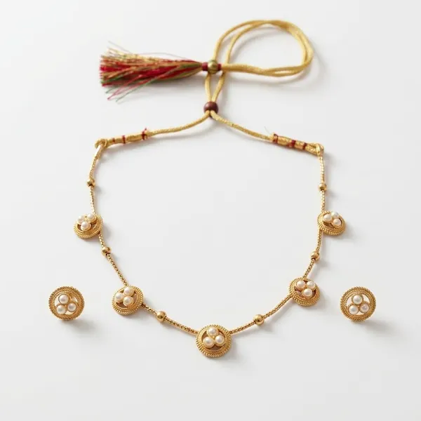 Gold_Tone_Pearl_Necklace_And_Earrings_Set_for_Women