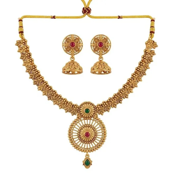 Gold_Tone_Traditional_Necklace_And_Earrings_Set_for_Women