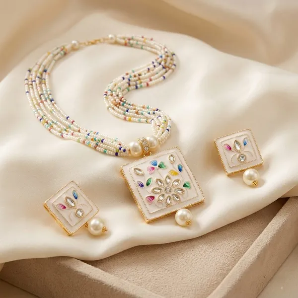 Multicolour_Beaded_Necklace_And_Earrings_Set_for_Women
