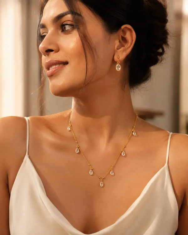 Gold_Tone_Teardrop_Charm_Necklace_for_Women