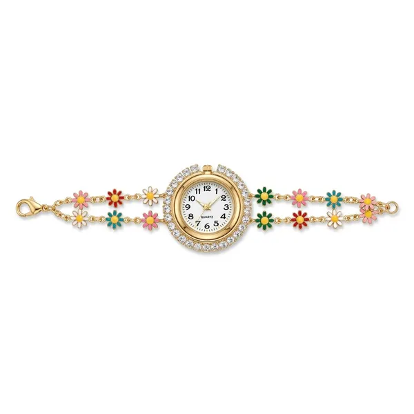 Gold_Tone_Floral_Bracelet_Watch_For_Women