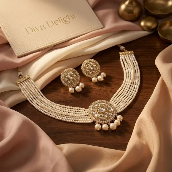 Gold_Tone_Pearl_Necklace_And_Earrings_Set_for_Women