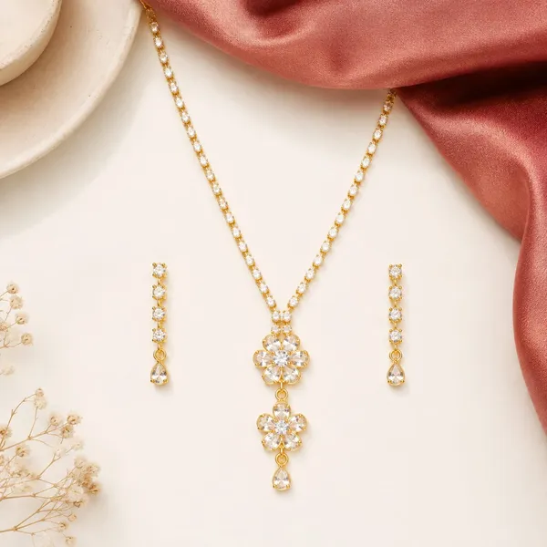 Gold_Tone_Crystal_Floral_Necklace_And_Earrings_Set_for_Women