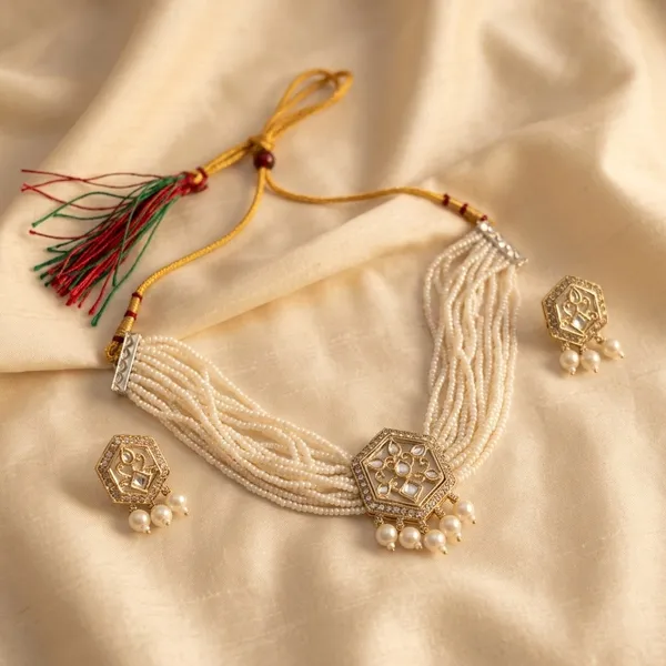 White_Pearl_Gold_Tone_Necklace_And_Earrings_Set_for_Women