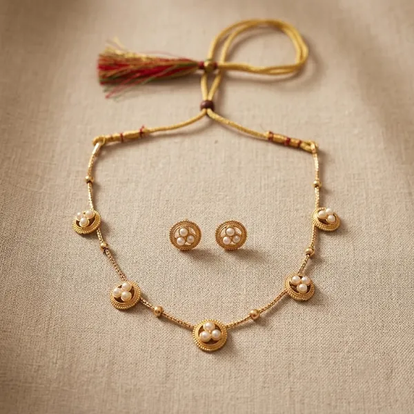 Gold_Tone_Pearl_Necklace_And_Earrings_Set_for_Women