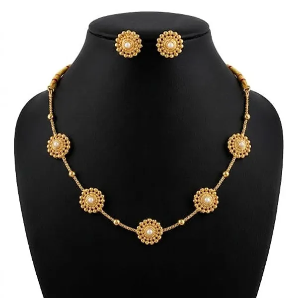 Gold_Tone_Floral_Necklace_And_Earrings_Set_for_Women