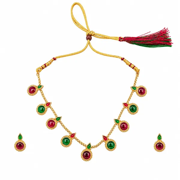 Gold_Tone_Red_Green_Necklace_Set_For_Women