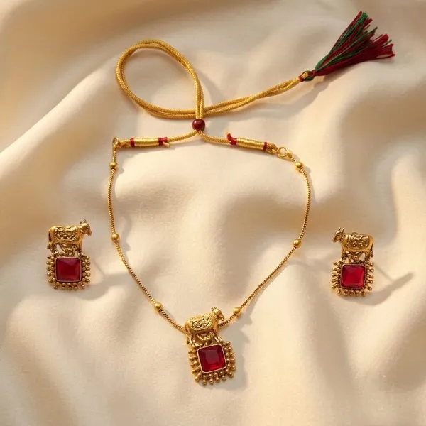 Gold-Tone_Traditional_Necklace_And_Earrings_Set_For_Women