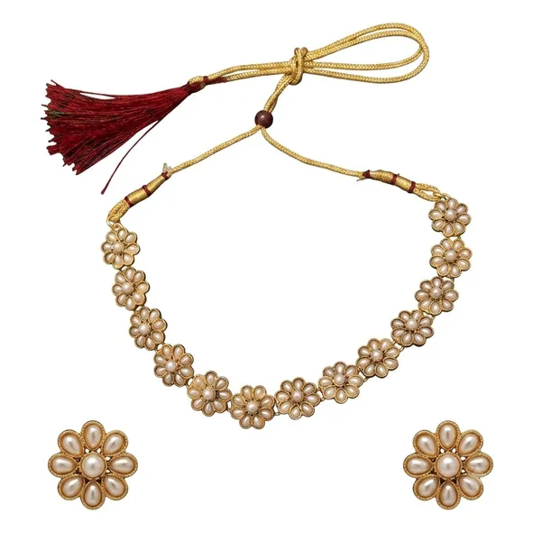 Gold_Tone_Floral_Necklace_And_Earrings_Set_for_Women