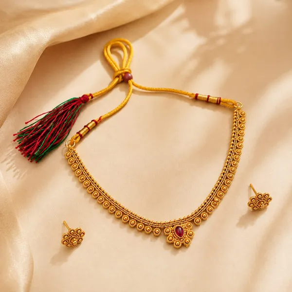 Gold_Tone_Traditional_Necklace_And_Earrings_Set_for_Women