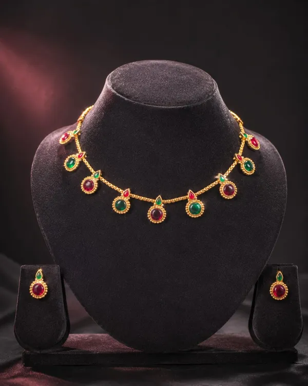 Gold_Tone_Red_Green_Necklace_Set_For_Women