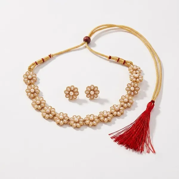 Gold_Tone_Floral_Necklace_And_Earrings_Set_for_Women