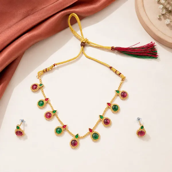 Gold_Tone_Red_Green_Necklace_Set_For_Women