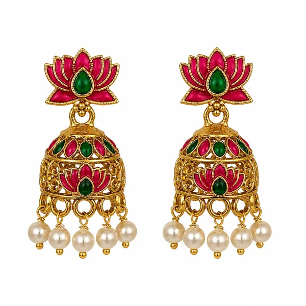 Gold_Tone_Lotus_Stone_Jhumka_Earrings_For_Women