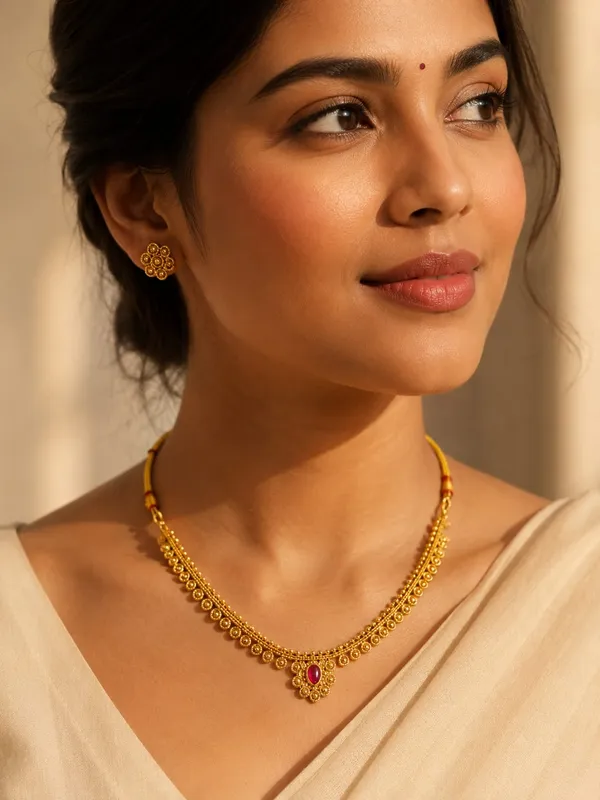 Gold_Tone_Traditional_Necklace_And_Earrings_Set_for_Women