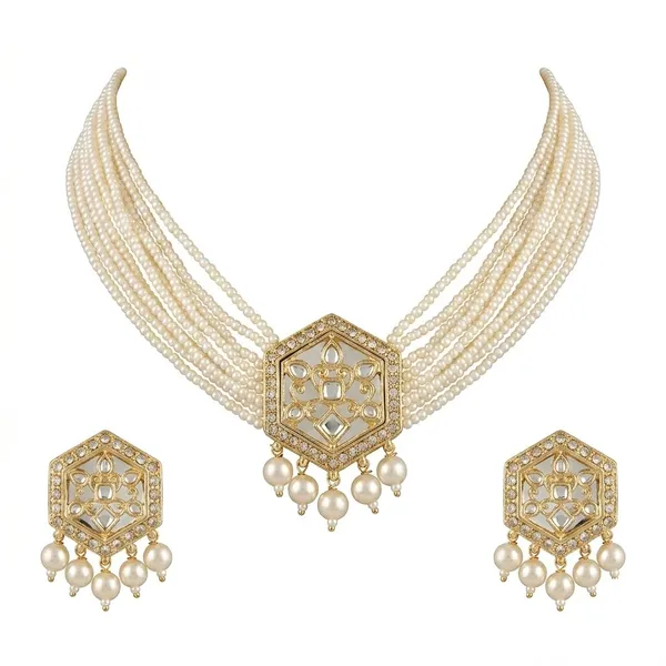 White_Pearl_Gold_Tone_Necklace_And_Earrings_Set_for_Women