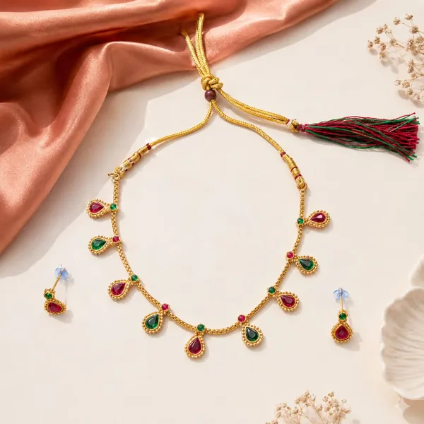 Gold_Tone_Green_And_Pink_Stone_Necklace_And_Earrings_Set_for_Women