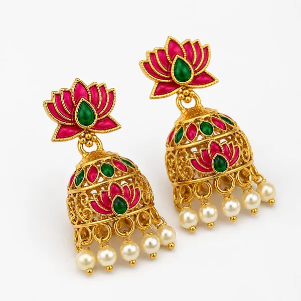 Gold_Tone_Lotus_Stone_Jhumka_Earrings_For_Women
