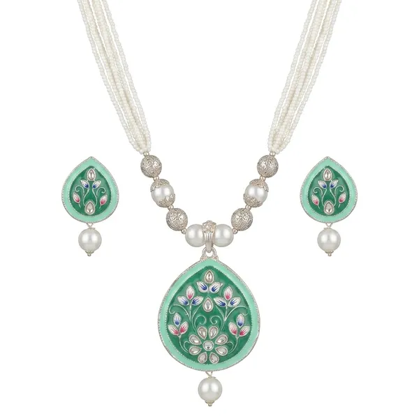 Green_Floral_Beaded_Necklace_Earrings_And_Ring_Set
