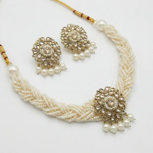 Gold_Tone_Beaded_Necklace_And_Earrings_Set_for_Women