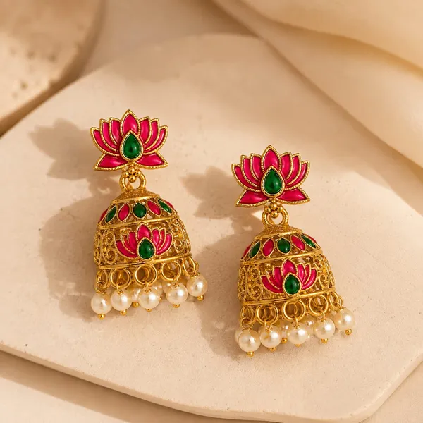 Gold_Tone_Lotus_Stone_Jhumka_Earrings_For_Women