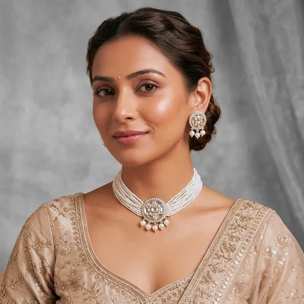 Gold_Tone_Pearl_Necklace_And_Earrings_Set_for_Women