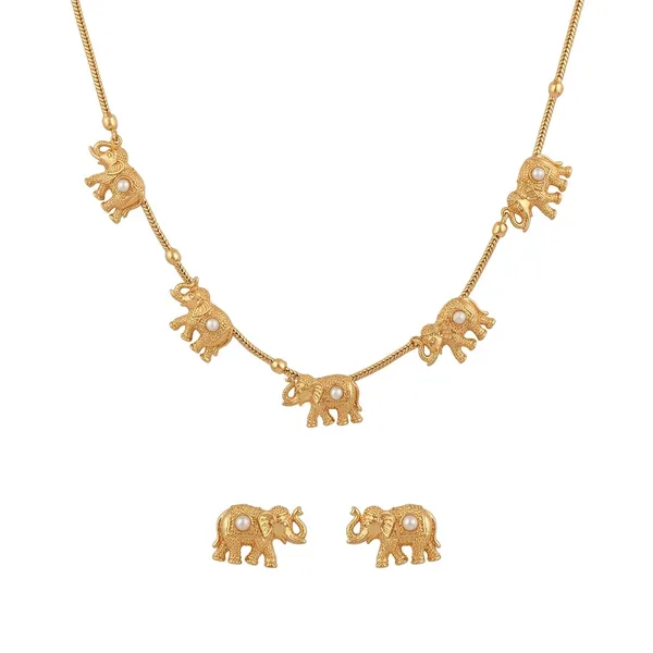 Gold-Tone_Elephant_Motif_Necklace_And_Earrings_Set_for_Women