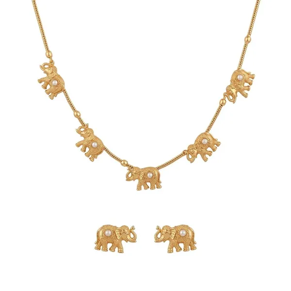 Gold-Tone_Elephant_Motif_Necklace_And_Earrings_Set_for_Women