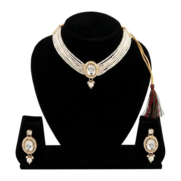 White_Pearl_Kundan_Choker_Necklace_Set_For_Women