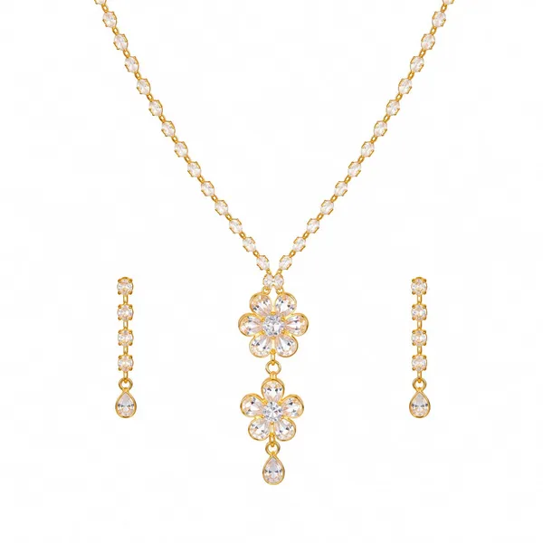 Gold_Tone_Crystal_Floral_Necklace_And_Earrings_Set_for_Women
