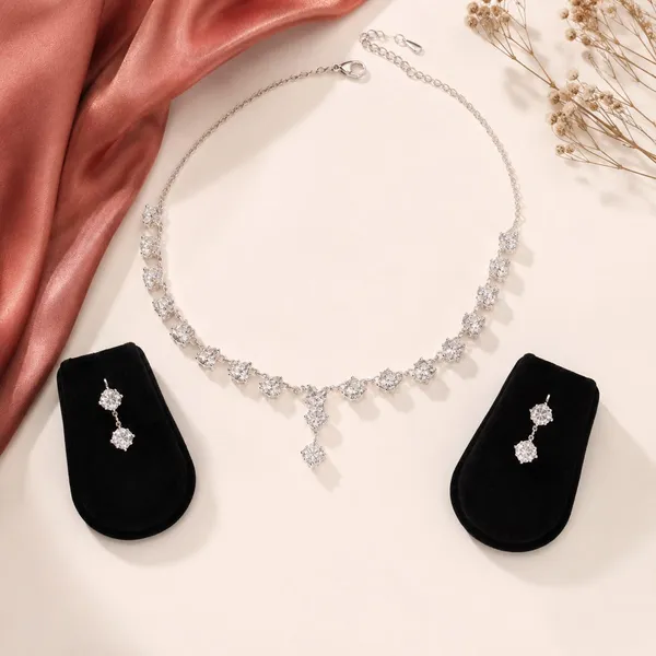 Silver_Tone_Crystal_Necklace_And_Earrings_Set_for_Women
