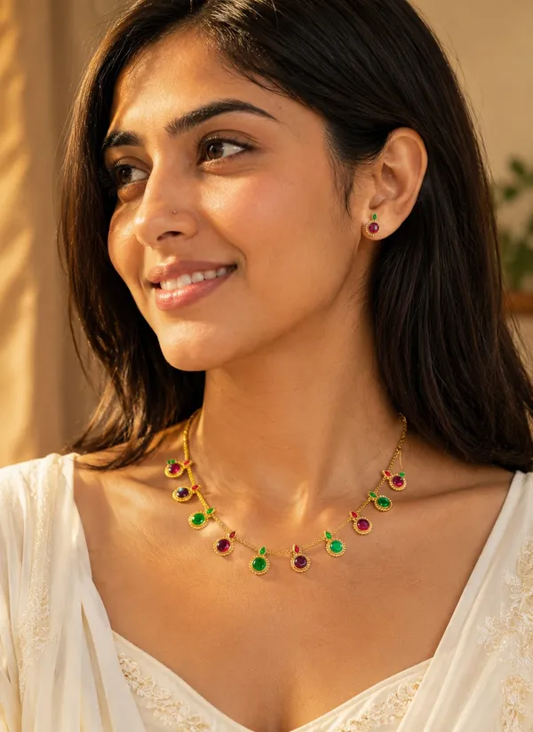 Gold_Tone_Red_Green_Necklace_Set_For_Women