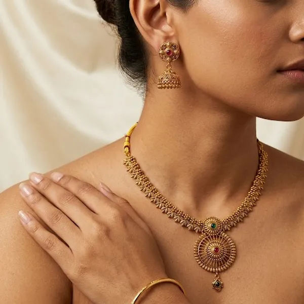 Gold_Tone_Traditional_Necklace_And_Earrings_Set_for_Women