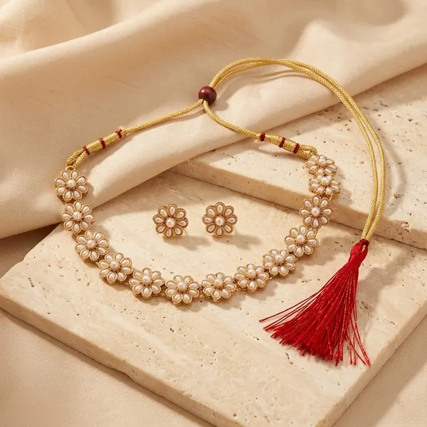 Gold_Tone_Floral_Necklace_And_Earrings_Set_for_Women