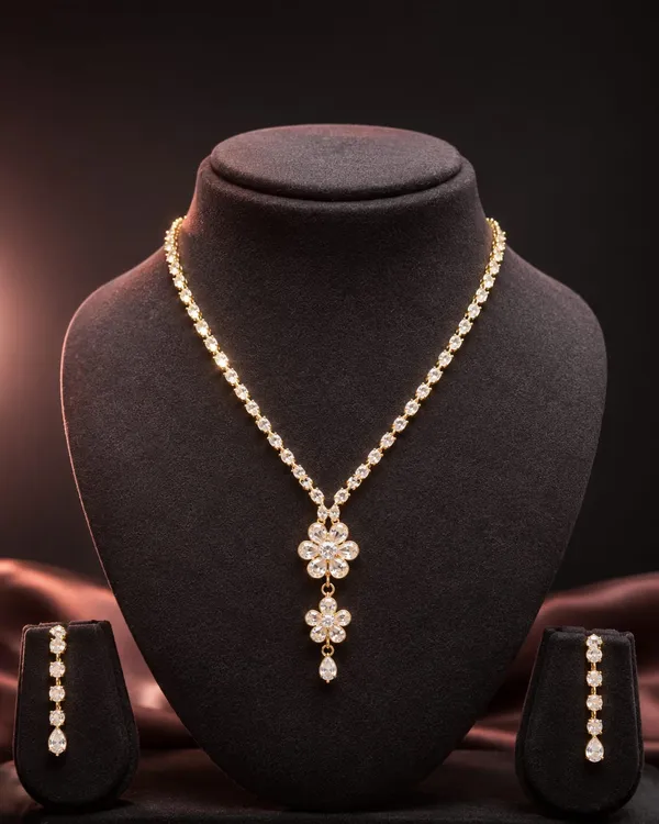 Gold_Tone_Crystal_Floral_Necklace_And_Earrings_Set_for_Women