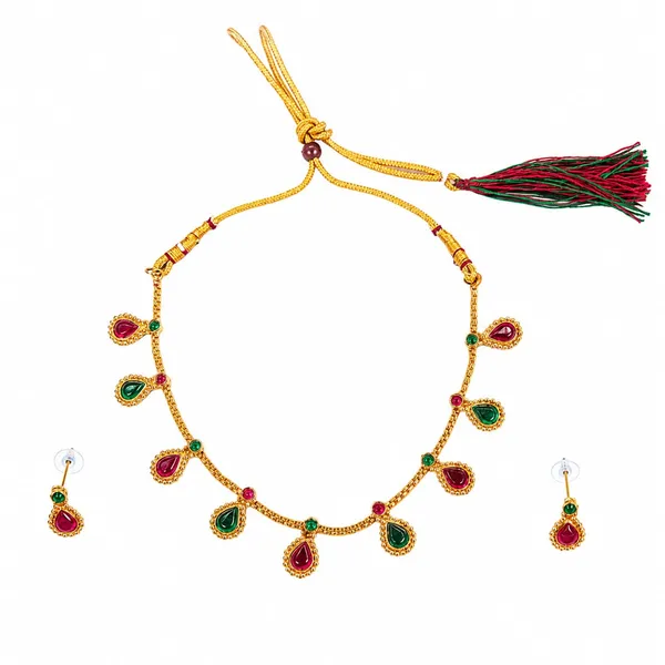 Gold_Tone_Green_And_Pink_Stone_Necklace_And_Earrings_Set_for_Women