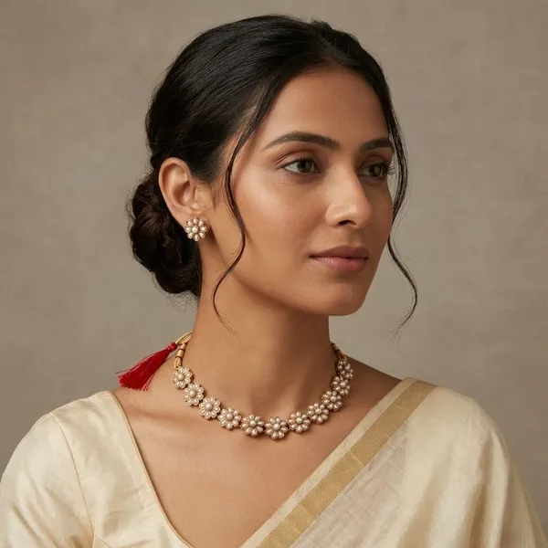 Gold_Tone_Floral_Necklace_And_Earrings_Set_for_Women