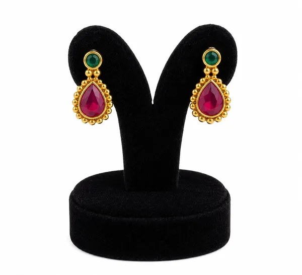 Gold_Tone_Green_And_Pink_Stone_Necklace_And_Earrings_Set_for_Women
